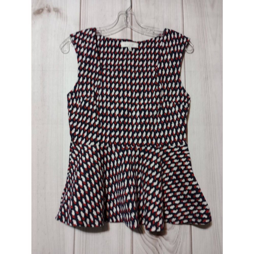 Anthropologie Shirt Ladies Small Eri and Ali Peplum Sleeveless Navy Red‎